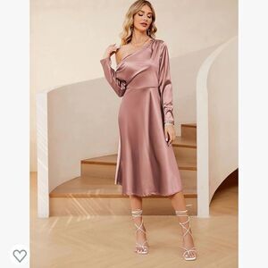 NWT JASAMBAC Satin Elegant One Shoulder Ruched Long Sleeve Wedding  Dress
